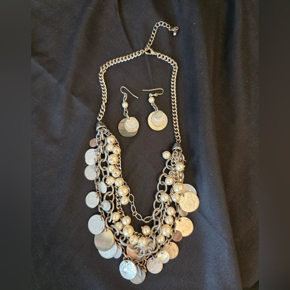 MultiLayer SilverTone Necklace And Earring Set